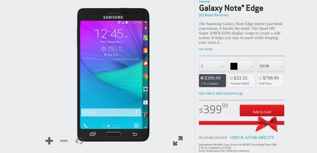 Fotografía - Verizon prend le Galaxy Note bord au prix de 399 $ avec un contrat de deux ans ou 799 $ sans