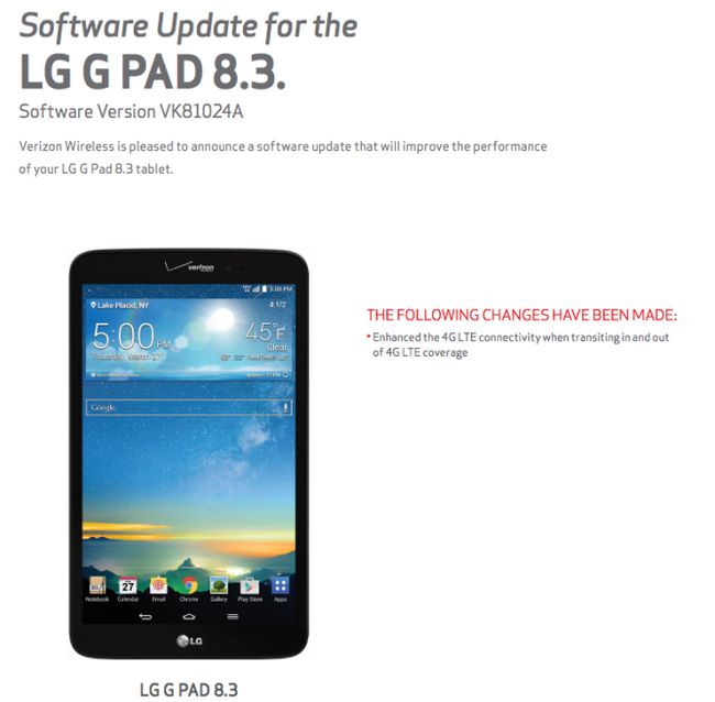 Fotografía - LG G Pad de Verizon 8.3 Obtient Une mise à jour mineure Avec Enhanced connectivité LTE