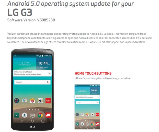Fotografía - LG G3 Verizon obtient enfin sa mise à jour Android 5.0