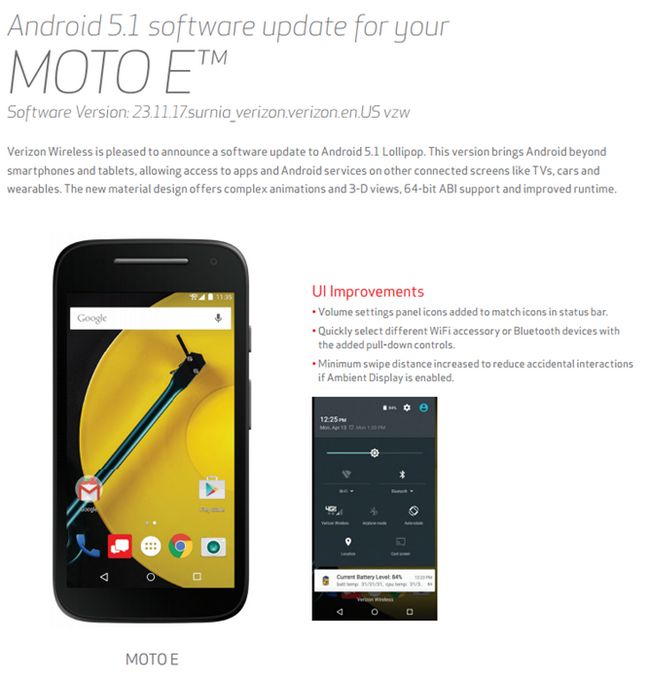 Fotografía - Version prépayé de Verizon du Moto E (deuxième génération) Mise à jour vers Android 5.1