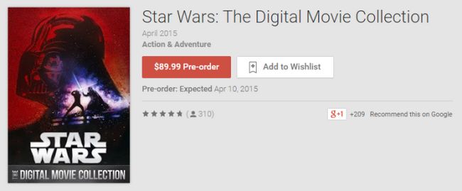 Fotografía - Vous pouvez maintenant pré-commander le Star Wars Collection numérique sur Google Play Pour 89,99 $ (19,99 Ou par film $), Disponible 10e Avril